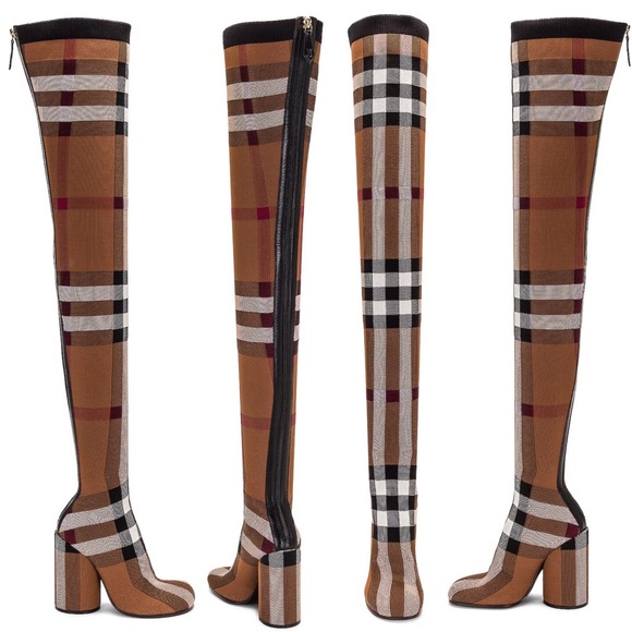 NIB Burberry 36 Anita Knit Check Over-the-Knee Thigh High Stretch Boots in Brown - Picture 3 of 17